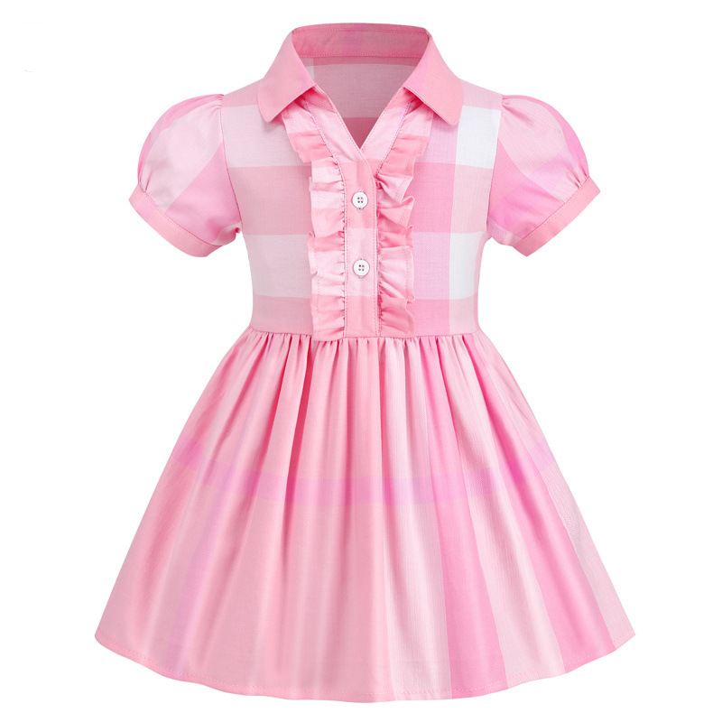 2025 Baby Girls Dress Kids Lapel College Wind Bowknot Short Sleeve Pleated Polo Shirt Skirt Children Casual Clothing Kidss Clothes Designer Clothes