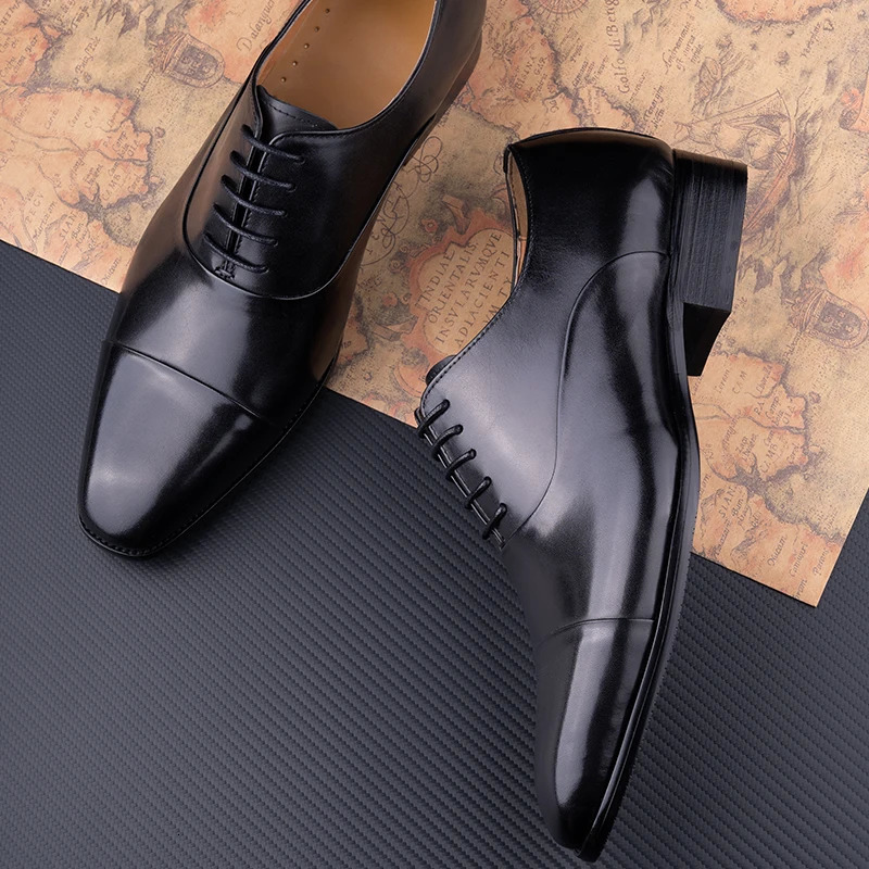 Successful Business Shoes Mens Pure Leather Elegant High Grade Oxford Natural Handmade Formal Dress Office Party Set Black 240614