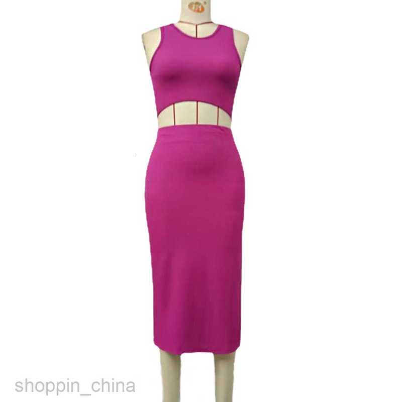 Two Piece Dress Sets New casual suit round neck sleeveless top slit one step skirt two-piece set for women PG0008