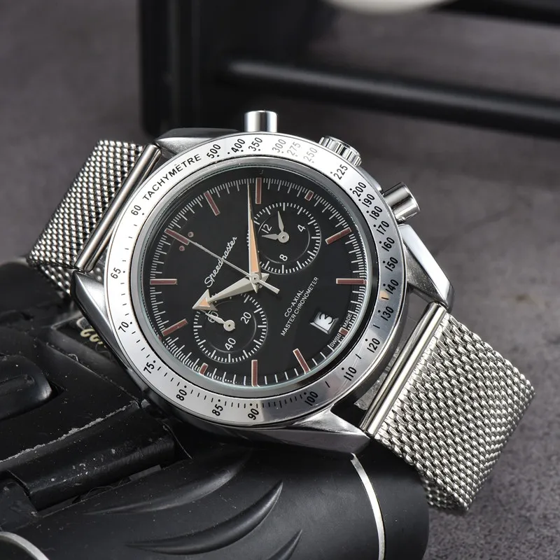 Omeg WristWatch for Men 2024 Mens Watches Five needles All dials work Quartz Watch Top Luxury Brand Clock Chronograph Fashion Steel And Leather Strap Speedmaster Bes