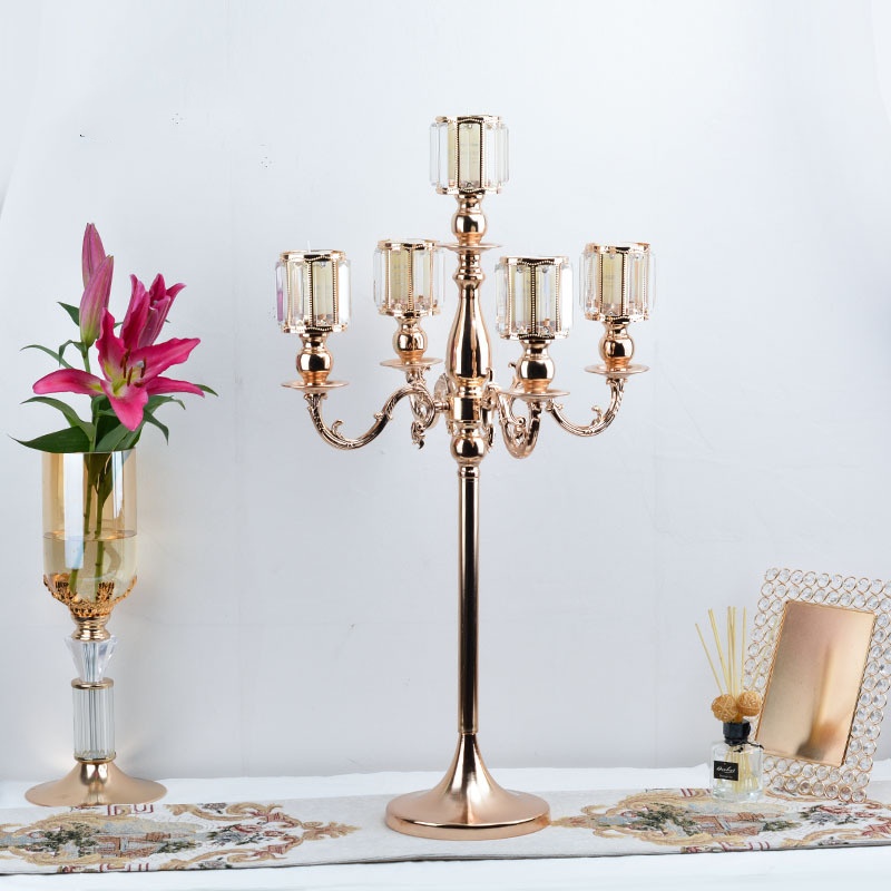 Retro Candlestick 5 Heads Metal Iron Candle Holder Acrylic Candelabrum For Centerpiece Wedding Decoration Ornaments XJ260305