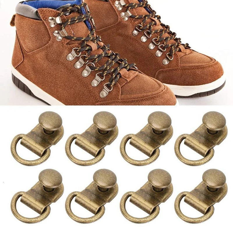 100 sets of 9X14mm bronze shoe hooks hiking shoe hooks shoelace hooks D-ring buckles brass shoe leather bags DIY rivet tools 240615