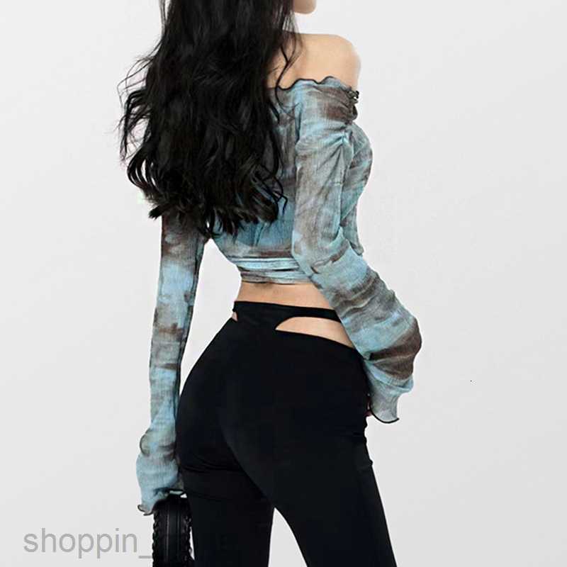 Women's T Shirt Sweet and Spicy Tie Dyed One Shoulder Printed Long sleeved T-shirt Top for Women PG2816 tees