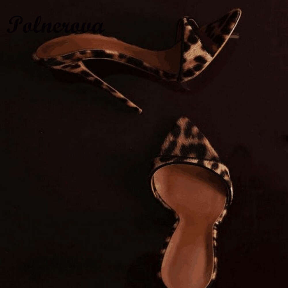 Leopard-Print High-Heeled Slippers Women's Summer Stiletto Pointed Open-Toe High Heels Suede Sexy Flip-ps Plus Size Sandals