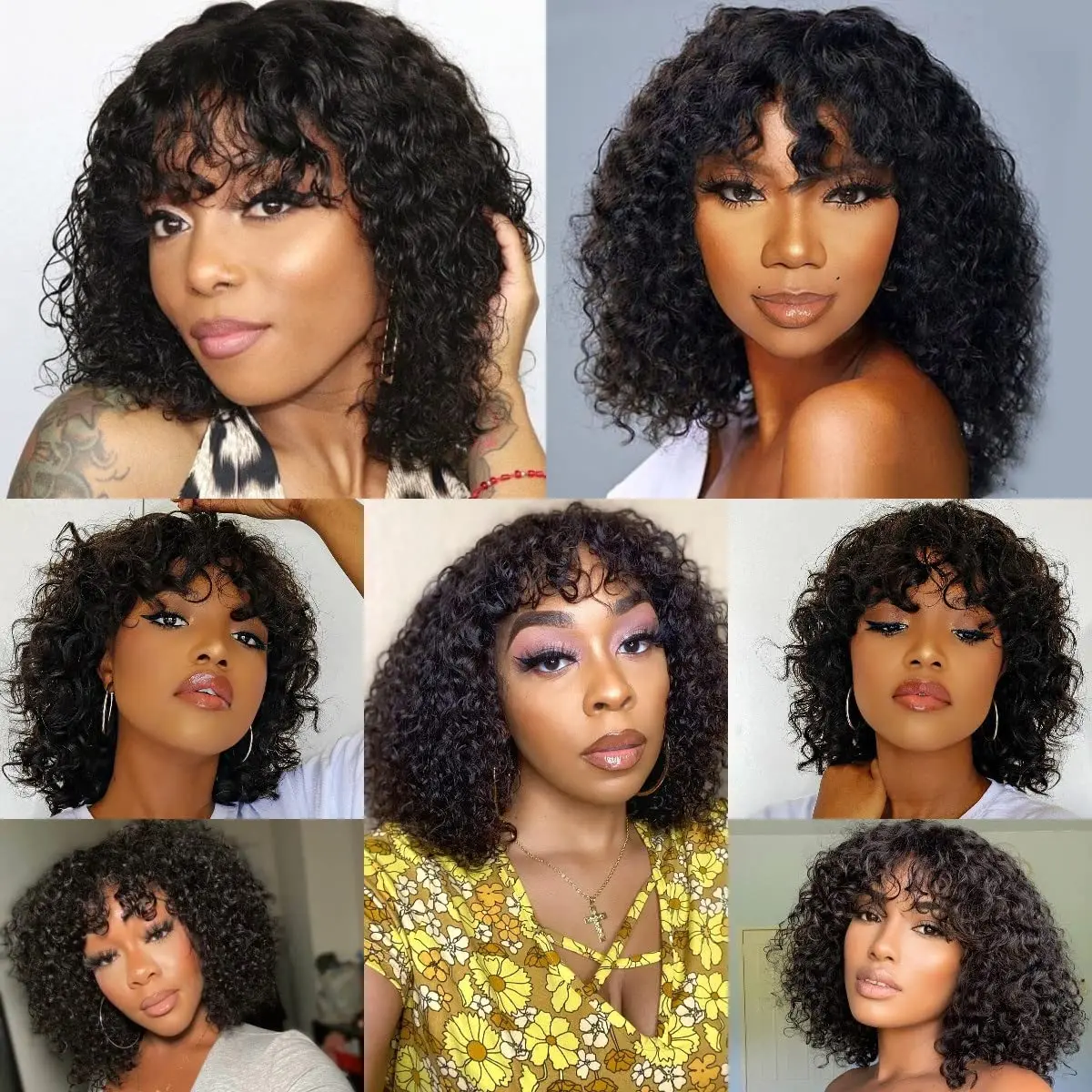 180 Density Brazilian Short Kinky Curly Wigs with Bangs for Black Women Simulation Human Hair Wig Glueless Jerry Curly Synthetic Lace Front Wig