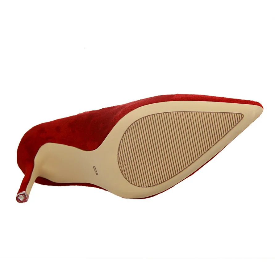 Women 9cm High Heels Yellow Burgundy Pumps Plus Size 34-43 Stripper Evening Suede Escarpins Lady Wedding Bridal Scarpins Shoes 240615