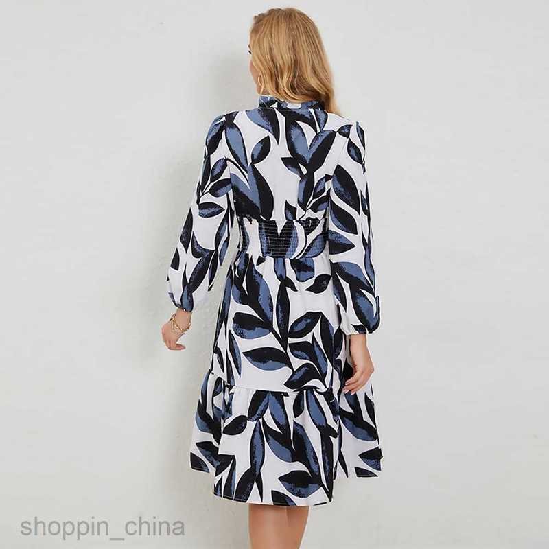 Basic Casual Women Dresses Spring and Autumn Collection Waist Printing Commuter Women's Long sleeved Dress JR2517