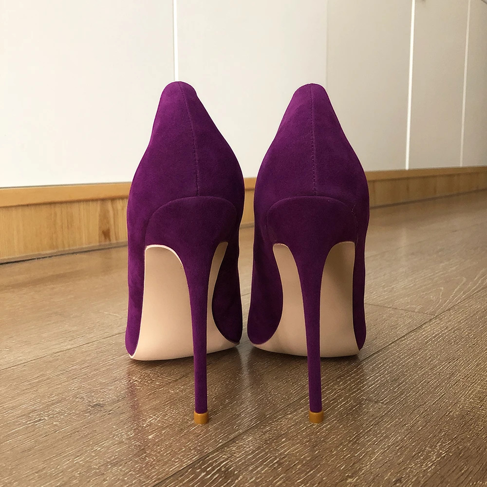 Veowalk Deep Purple Women Flock Fabric Pointed Toe Elegant Stiletto Pumps Classic High Heel Shoes 8cm 10cm 12cm Color Customize 240615