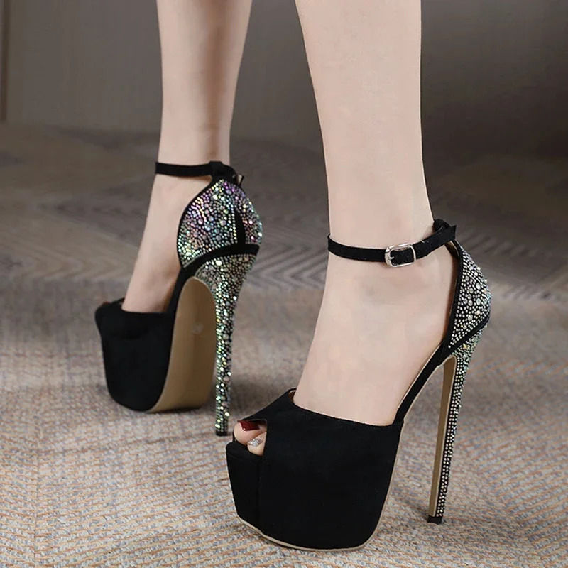 Liyke Summer Fashion Crystal Rhinestone Silk Platform Sandals For Women Sexy Peep Toe Stripper Heels Wedding Banquet Shoes Pumps 240615