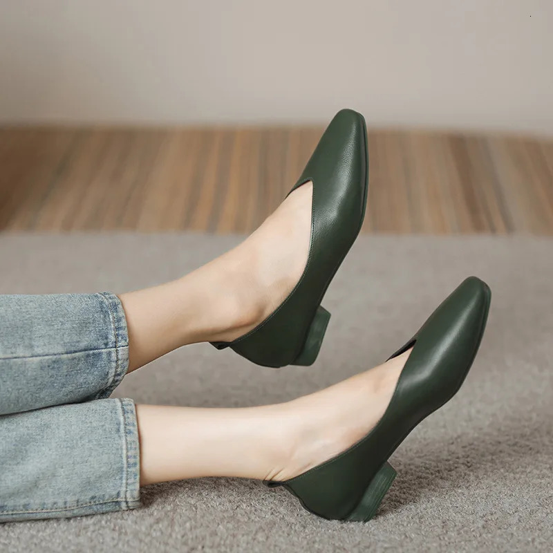 Woman Elegant Summer French Square Toe Green Mary Janes Cute Casual Flats Female Retro Shoes Low Heeled Soft Soled Flat Shoes 240614
