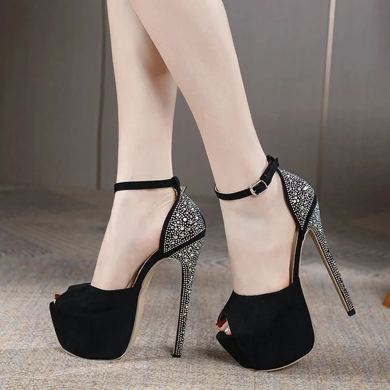 Liyke Summer Fashion Crystal Rhinestone Silk Platform Sandals For Women Sexy Peep Toe Stripper Heels Wedding Banquet Shoes Pumps 240615