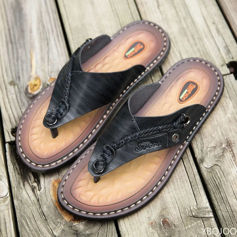 Summer Handmade Leather Slide Fashion Mens Flip Outdoor Breathable and Comfortable Mens Simple Sandals 240615
