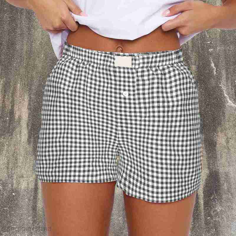 Women's Shorts Summer New Women's Casual Comfortable High Waist Loose Wide Leg Checkered Shorts