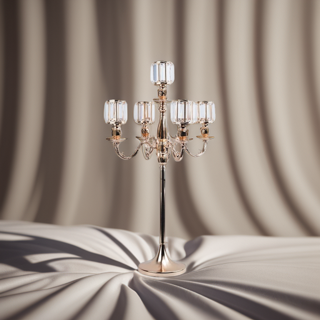 Retro Candlestick 5 Heads Metal Iron Candle Holder Acrylic Candelabrum For Centerpiece Wedding Decoration Ornaments XJ260305