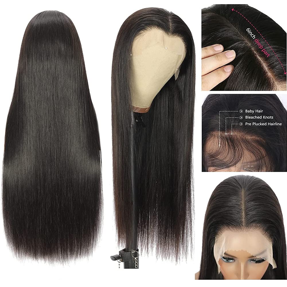 Straight Lace Front Wig Brazilian Virgin Human Hair 4x4 5x5 6x6 7x7 13x4 13x6 360 Full Lace Wigs for Women Natural Black Color Pre-Plucked Natural Hai