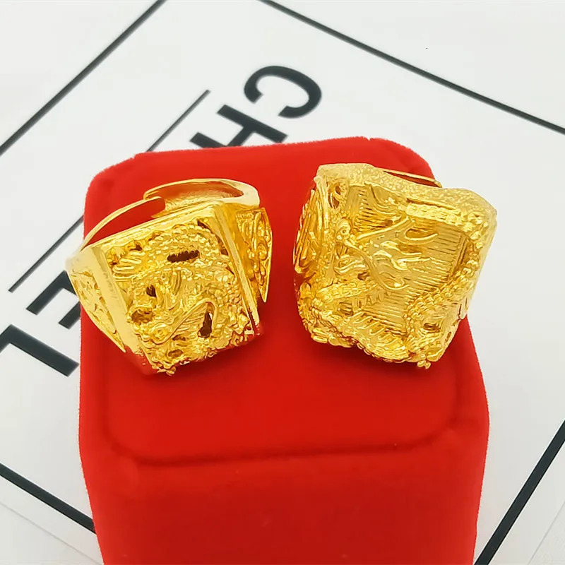 Genuine 999 Gold Color Dragon Ring for Men Bro Thick Gift Adjustable Rings Jewelry Gifts Accessories Oro De 24 K 240517