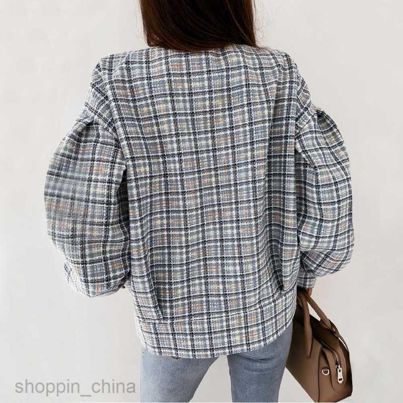 Women Jackets Coats New Spring and Autumn checkered long sleeved short jacket for women PG0603