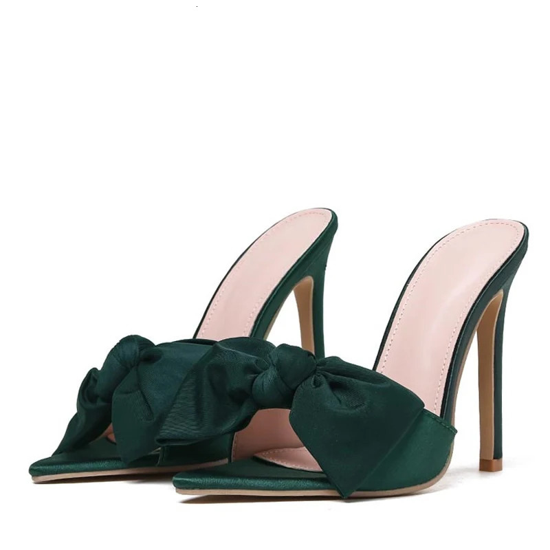Liyke Sexy Pointed Toe Mules High Heels Slipper Female Summer Party Banquet Shoes Fashion Butterfly-knot Women Slides Sandals 240615