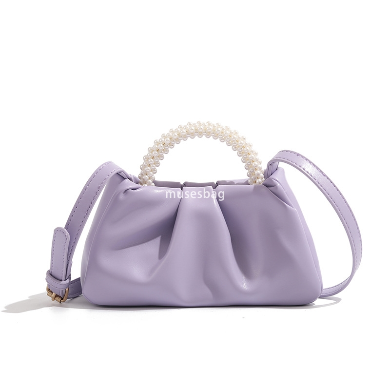 Women New Urban Simple and Fashionable Round Pearl Handheld Folded Cloud Bag with Small Style One Shoulder Crossbody Bag