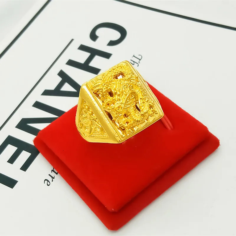 Genuine 999 Gold Color Dragon Ring for Men Bro Thick Gift Adjustable Rings Jewelry Gifts Accessories Oro De 24 K 240517