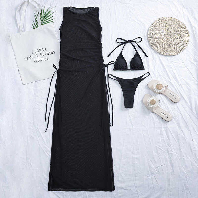 Women Sexy Swimwear New Sun Protection Cover Up Bikini Women's Multicolored Beach Long Dress Swimsuit Three Piece Set