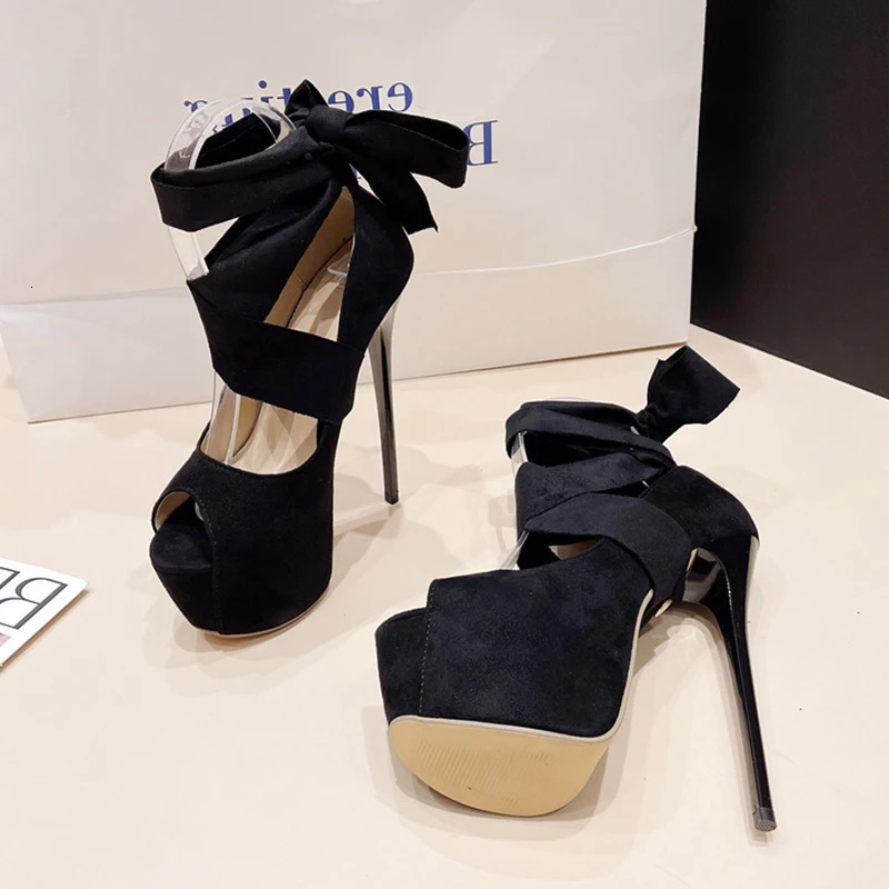 Liyke Black High Heels For Women 2024 Fashion Ankle Cross Strap Platform Pumps Sexy Peep Toe Party Dress Shoes Stiletto Sandals 240615