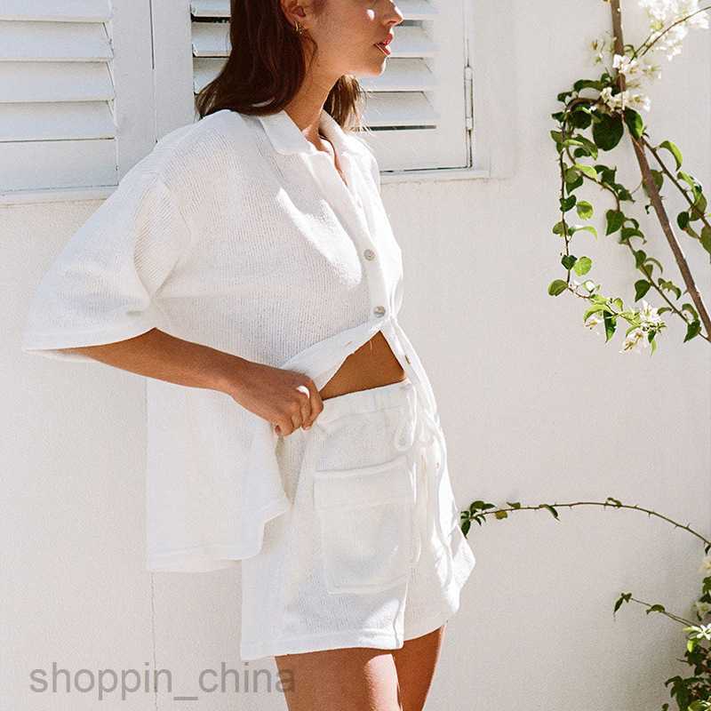 Women's Tracksuits New Casual Short sleeved Polo Neck Shirt Shorts Solid Color Sports Girls Two Piece Set Sets