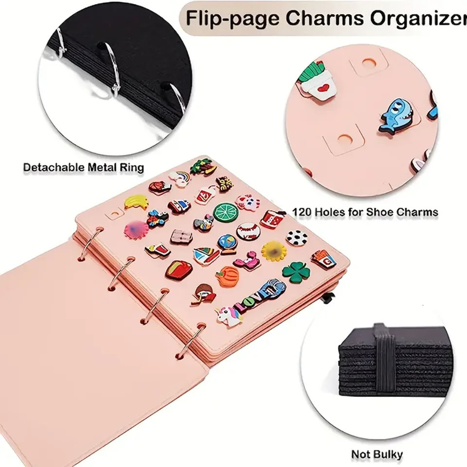 Shoe Charms Organizer for Charms Display Flip Page Shoe Charms Holder with 120 holes excluding footwear charm 240615