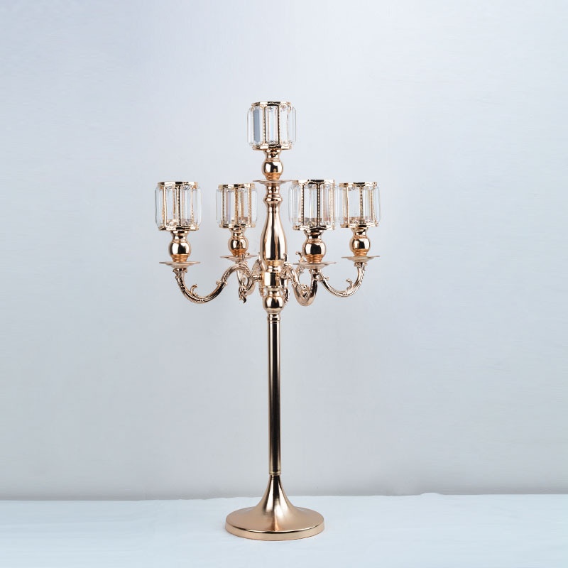 Retro Candlestick 5 Heads Metal Iron Candle Holder Acrylic Candelabrum For Centerpiece Wedding Decoration Ornaments XJ260305