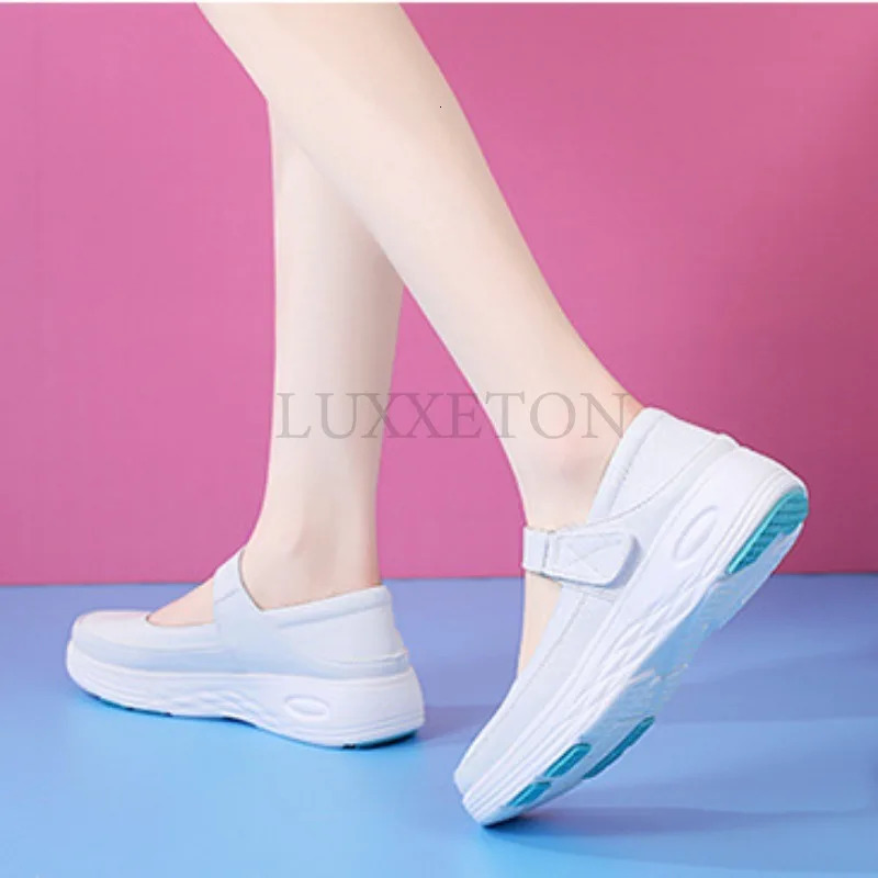 Genuine leather air cushion nurse shoes womens spring soft soles breathable thick soles womens shoes white shoes 240614