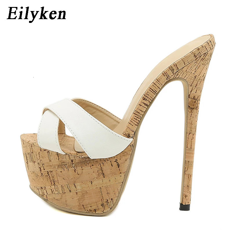 Eilyken Sexy Super High Heels Slippers Sandals Women PU Leather Party Shoes Fashion Platform Peep Toe Slip On Mules 240615