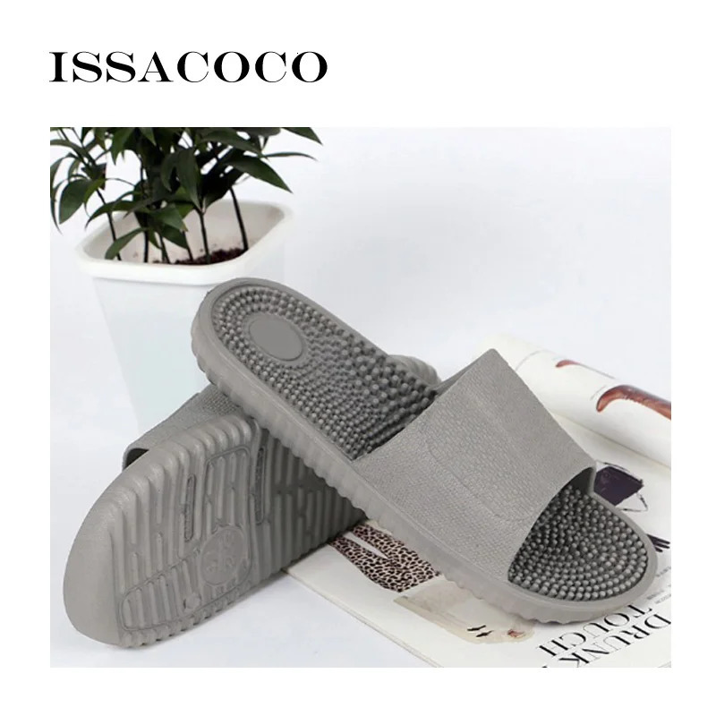 ISSACOCO Mens Flat Indoor Massage Slide Mens Home Anti slip Massage Slide Zapatos Hombre Beach Flip Slide Mens Slide 240615