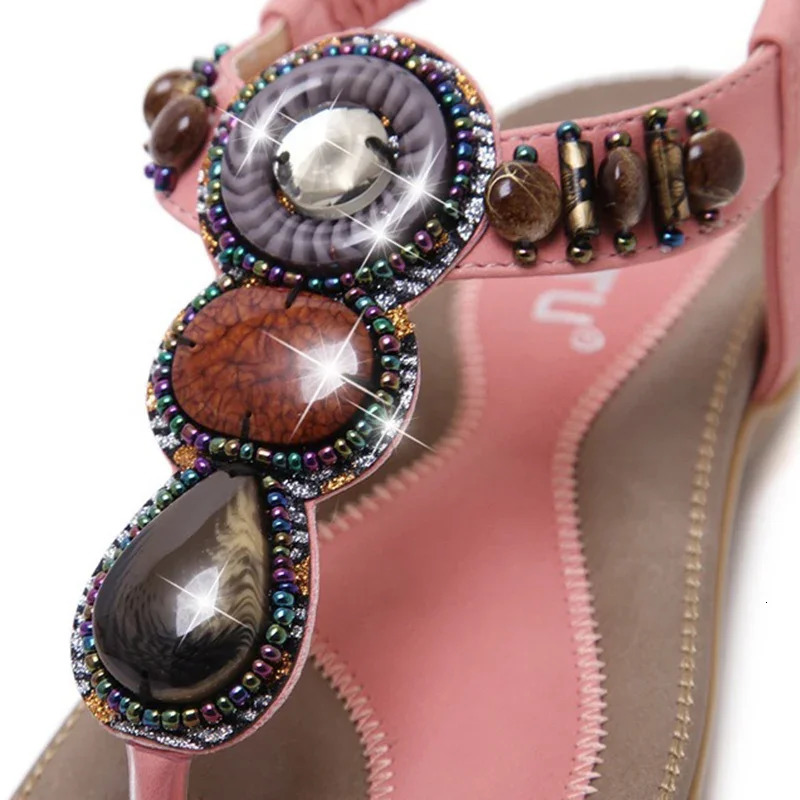 2024 Summer Womens 2.5cm Platform 3cm Low Boot Sandals Womens Casual Flash Crystal Sandals Beaded Bohemian Flip Shoes 240615