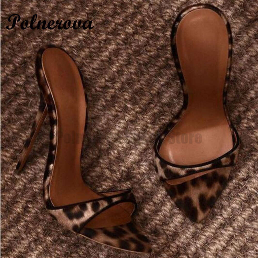 Leopard-Print High-Heeled Slippers Women's Summer Stiletto Pointed Open-Toe High Heels Suede Sexy Flip-ps Plus Size Sandals