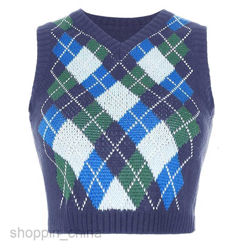 Women's T Shirt Autumn new women's solid color Plaid folding sweater sleeveless V-neck knitted vest tees