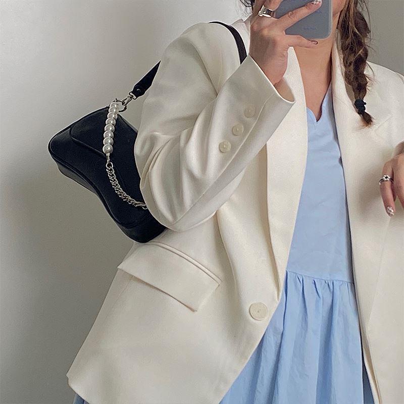 High quality soft leather beaded design, niche underarm bag women new trendy and fashionable pearl chain versatile shoulder bag handbag