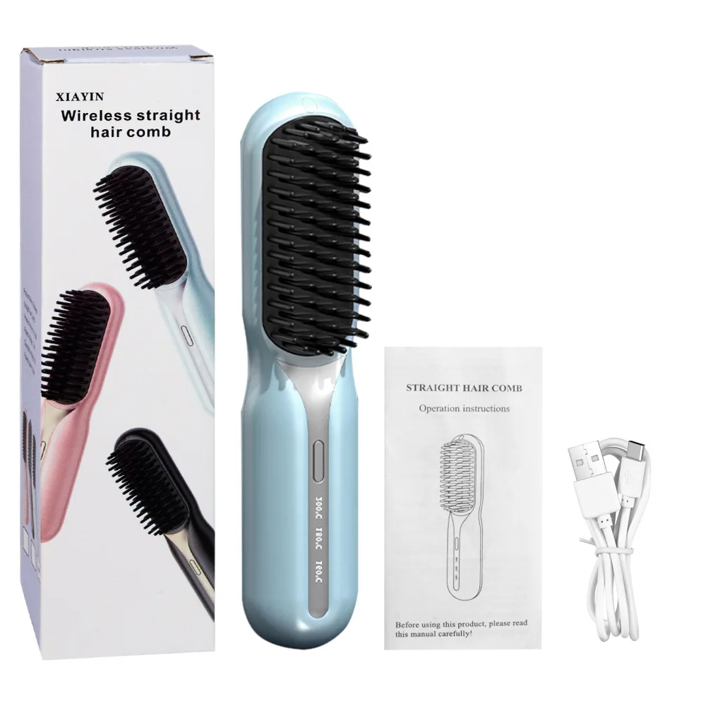 Portable Cordless Hair Straightener Brush USB Rechargeable Hot Comb High Quality Negative Ion Wireless Hair Straight Comb
