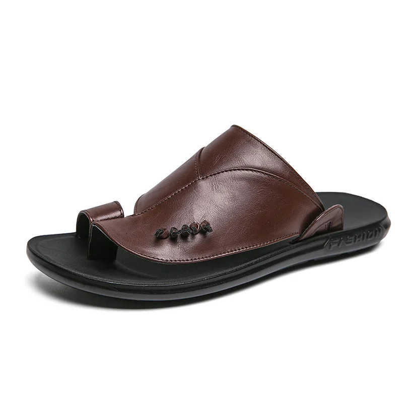Mens leather beach shoes summer sandals oversized toe mens leather flip mens sandals D598 240615