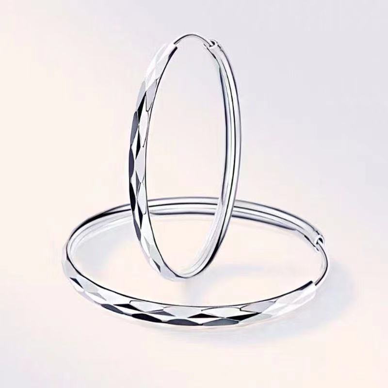 S925 Sterling Silver Plated Big Hoop Earrings for Women Birthday Gift Real Silver Need Anti-allergy Large Round Circle Earring Dangle Ear Jewelry 3cm 