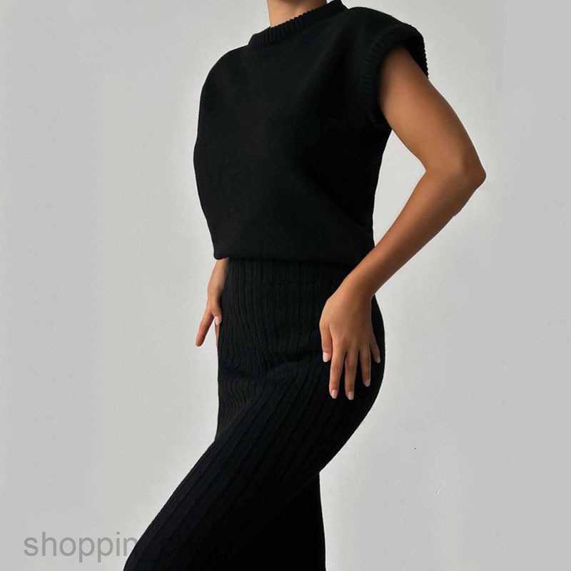 Two Piece Dress Sets New Women's Sleeveless Top Slim Long Skirt Bottom Women's Autumn/Winter Fashion Solid Color Set