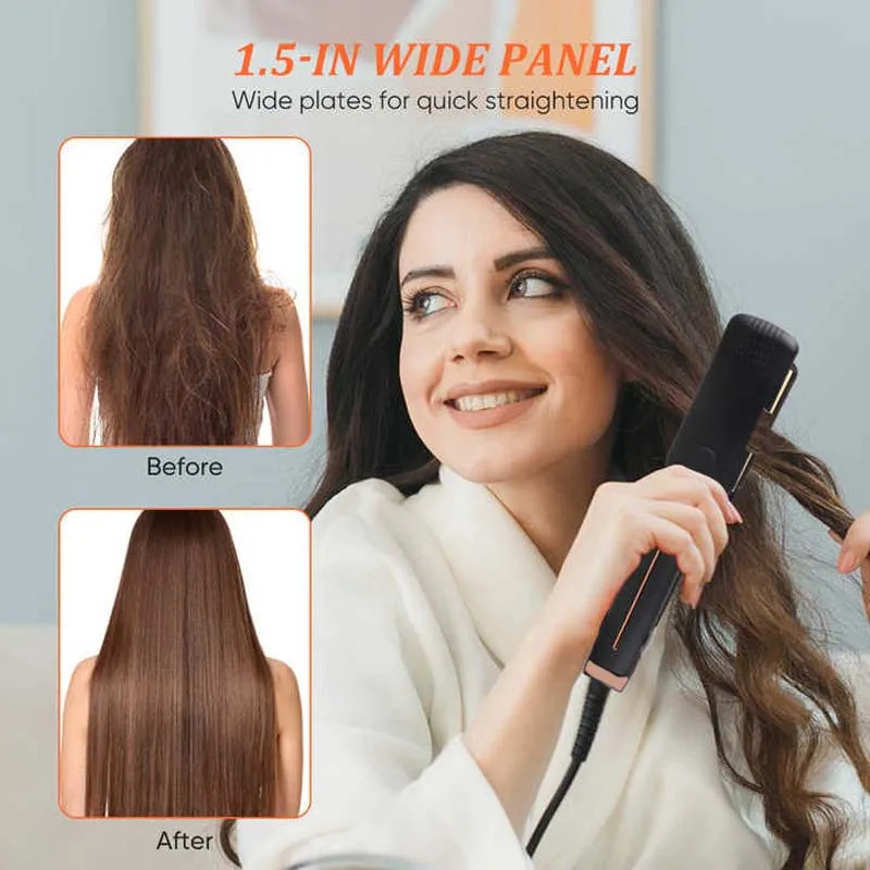 Hair Straightener Fast Ptc Instant Heating Ceramic Plate Flat Iron Adjustable Temperature 2 In 1 Straight Curler Styling Tool