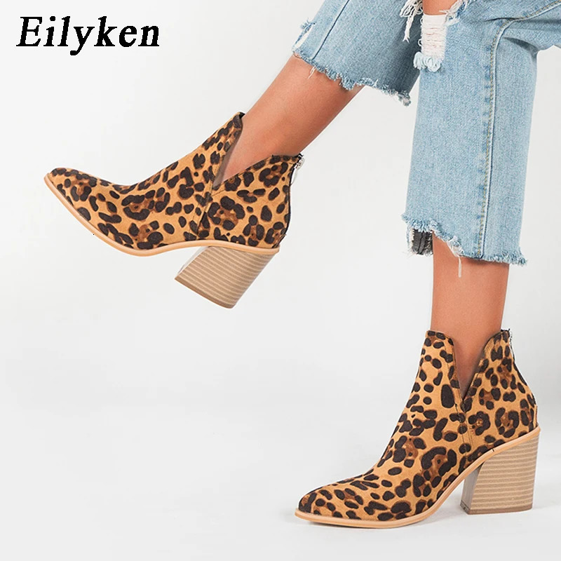 EilyKen Autumn Winter Casual Western Cowboy Ankle Boots Women Snake Cowgirl Booties Short Cossacks Botas High Heels Shoes 240615