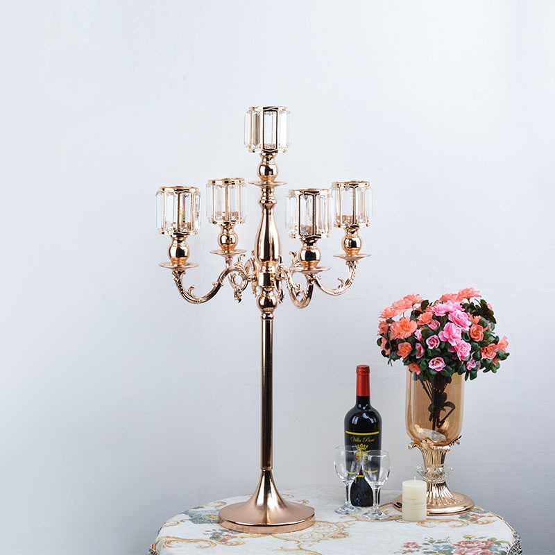 Retro Candlestick 5 Heads Metal Iron Candle Holder Acrylic Candelabrum For Centerpiece Wedding Decoration Ornaments XJ260305