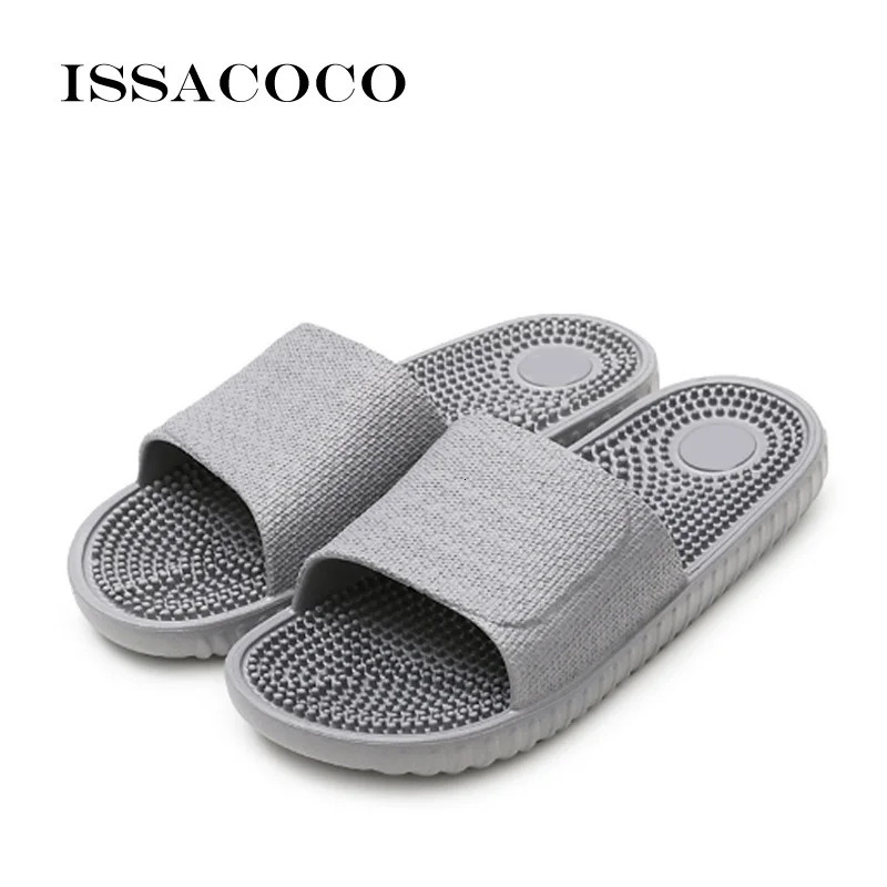 ISSACOCO Mens Flat Indoor Massage Slide Mens Home Anti slip Massage Slide Zapatos Hombre Beach Flip Slide Mens Slide 240615