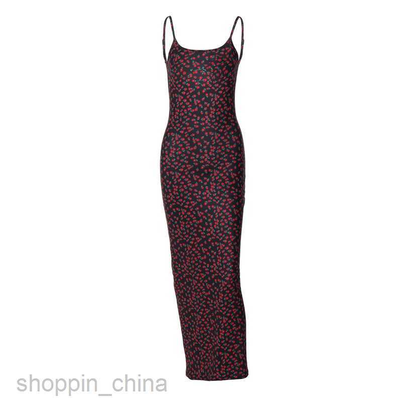 Basic Casual Women Dresses Sexy Spicy Girl Printed Hanging Strap Open Back Long Sleeveless Dress PG3037