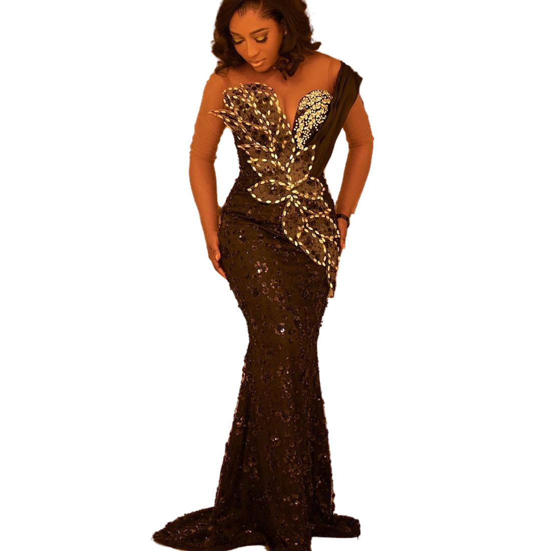 2024 Plus Size Black Mermaid Prom Dresses For Special Occasion Crystals Florals Evening Formal Party Second Reception Birthday Engagement Gowns Dress 