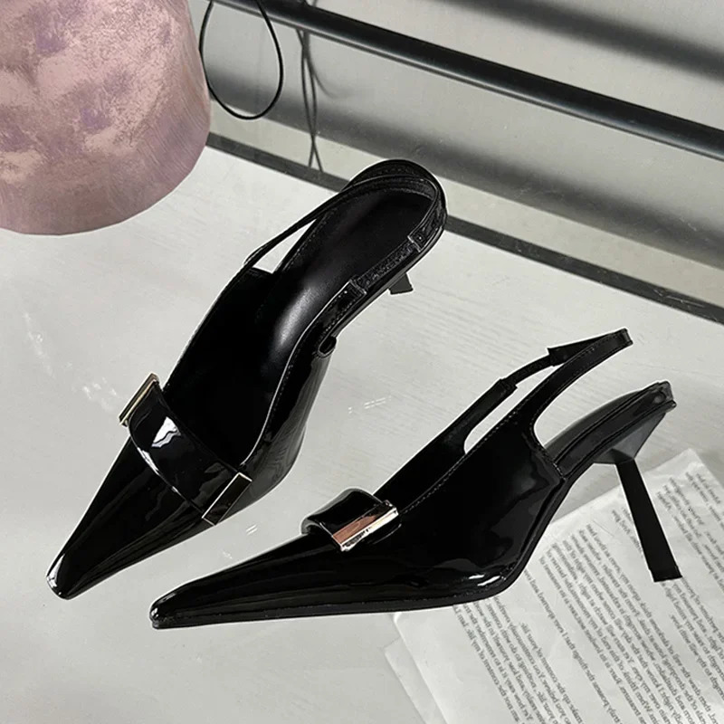 Eilyken Sexy Pointed Toe Patent Leather Women Pumps Street Style Slingback Thin High Heels Shallow Ladies Sandals Shoes 240615