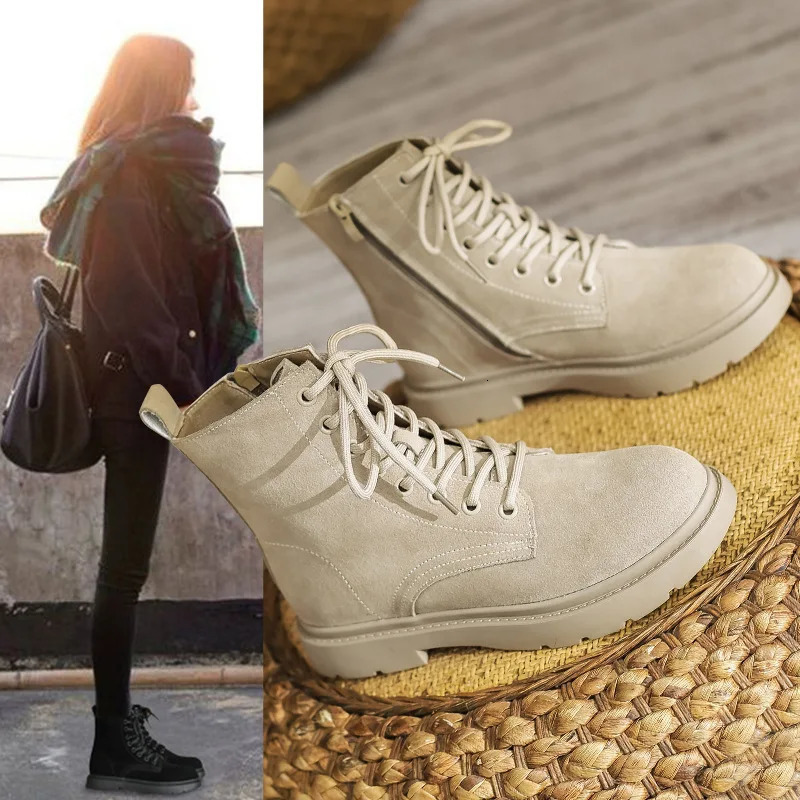 Womens Ankle Cow suede English lace square heel circular toe fur snow boots AD2873 240614