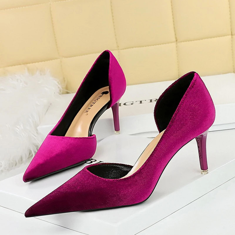 2024 Arrivals Women 11cm Thin Heels Corduroy Pumps Lady Wedding Bridal Heels Side Hollowing Shoes 240615