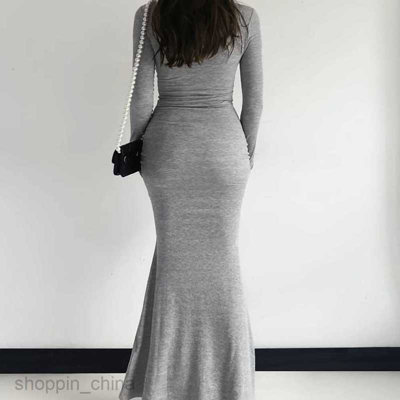 Basic Casual Women Dresses Spring and Autumn New Square Neck Solid Color Slim Sexy Long sleeved Dress for Women PG486
